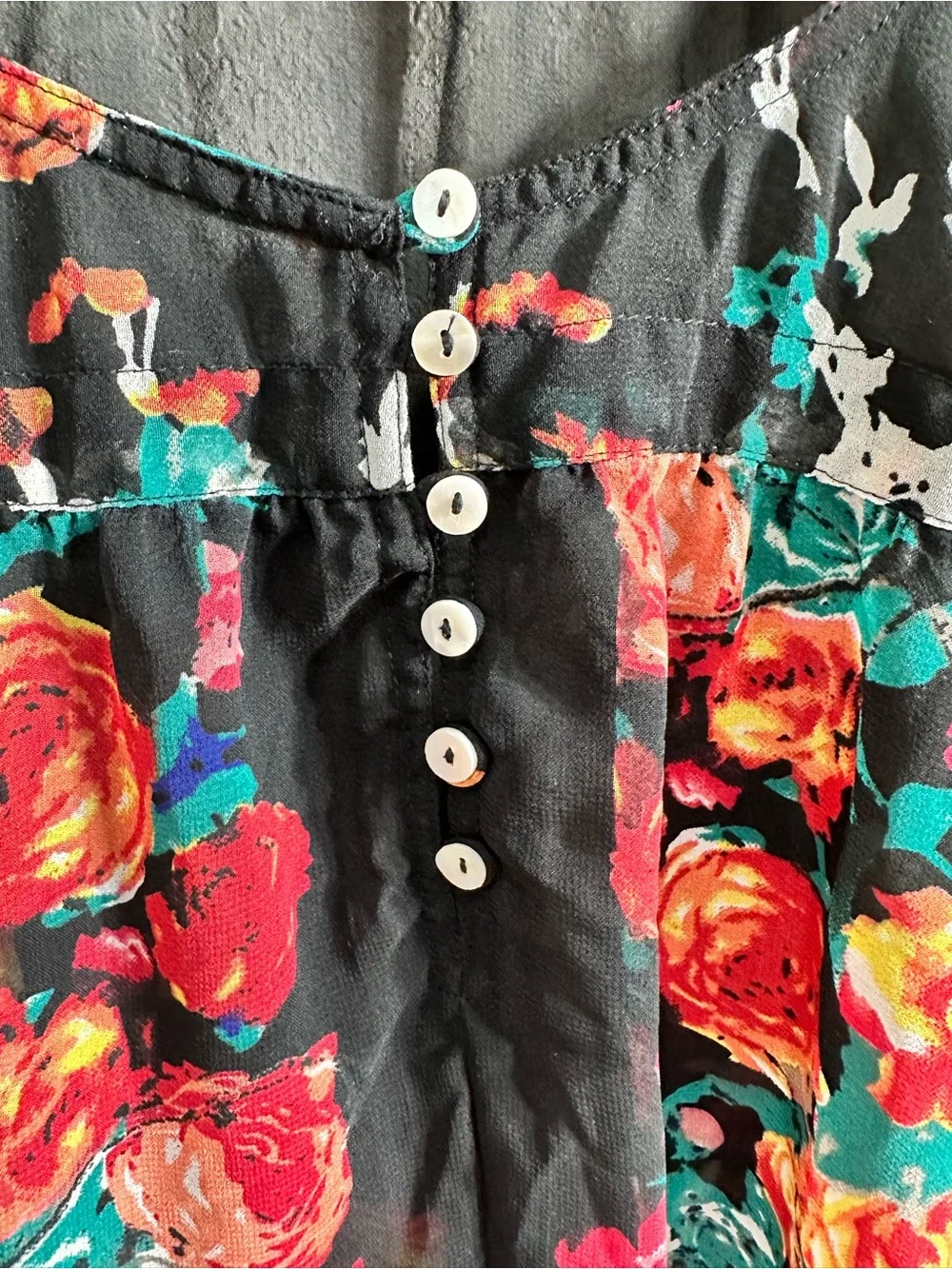 World Market Black Floral Sheer Peasant Blouse Size S/M Boho Cottagecore‎